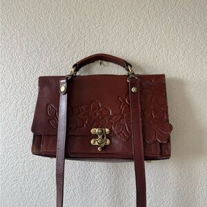 Patricia Nash Brown Floral Leather Satchel